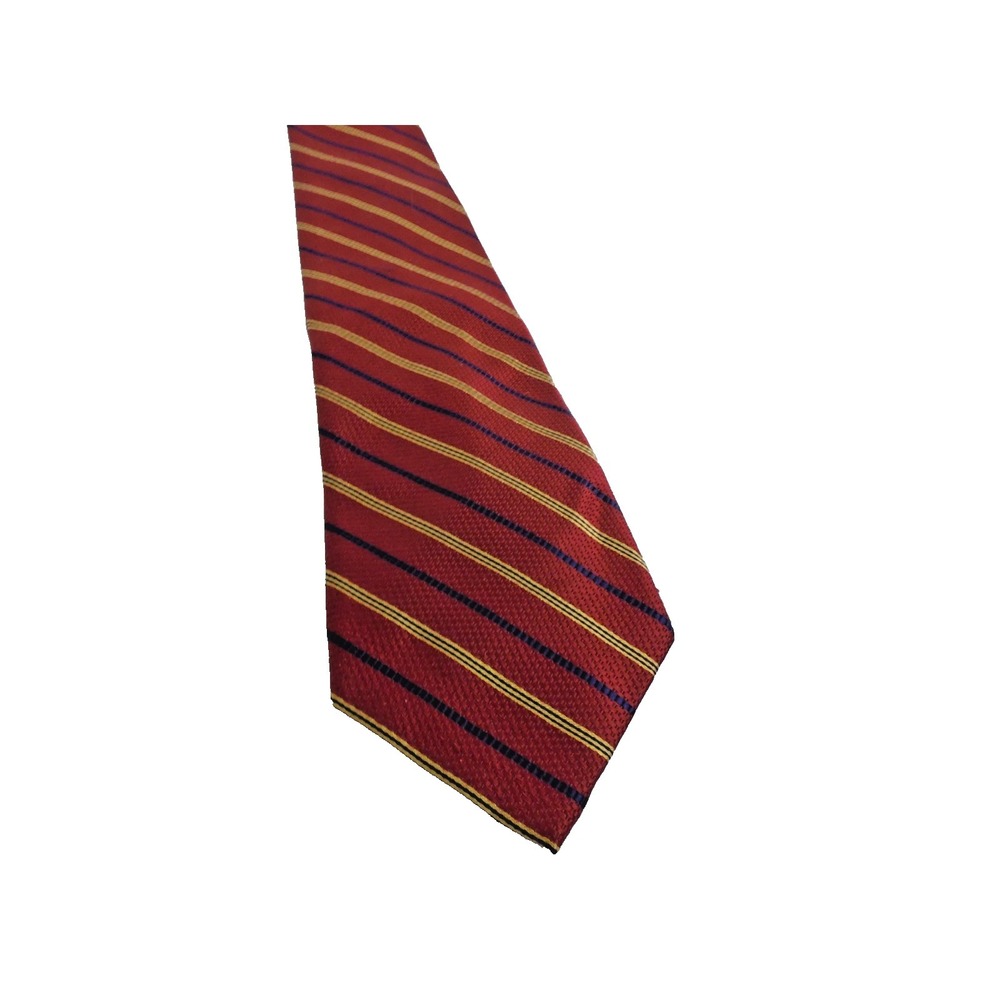 Lands End Men's Tie 62" Long / 3.5" wide 100% Silk Striped Red/Gold/Blue
